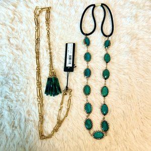Ann Taylor Green Tassel Pendant Necklace + bonus Oval Head Chain Gems Headband